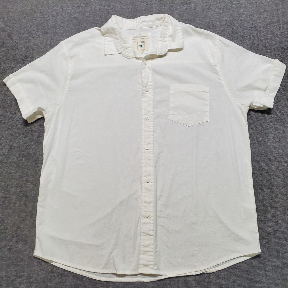 Natural Blue Visitor Button Shirt Mens XL White Short Sleeve Linen Cotton Blend